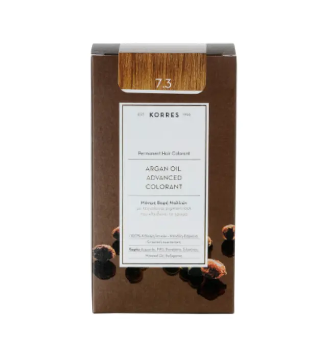 Korres Argan Oil Advanced Colorant Μόνιμη Βαφή Μαλλιών 7.3 Ξανθό Χρυσό Μελί, 50ml