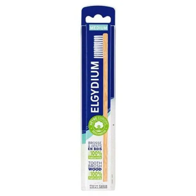 Elgydium Eco-Friendly Toothbrush Wood White Hairs Medium Ξύλινη Οικολογική Οδοντόβουρτσα, 1τμχ