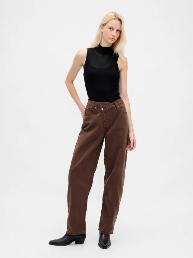 High Rise UltraSoft Crossover Barrel Τζιν Παντελόνι Dark brown