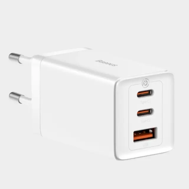 Γρήγορος Φορτιστής GaN 2xUSB C 1xUSB 65W Baseus GaN5 Pro + USB C – Καλώδιο USB C 100W CCGP120202 Άσπρο - ONESIZE