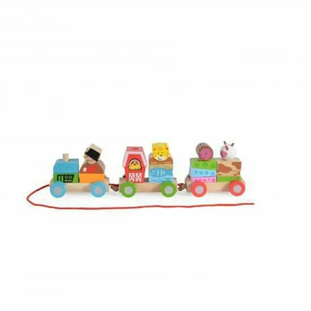 Moni Toys Ξύλινα Συρόμενα Τρενάκια με Κύβους Wooden Farm Block Train 3+ Ετών 3800146223038 3
