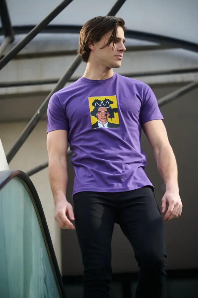 T-shirt Noshame® Μοβ με τύπωμα - 122423 - XXL