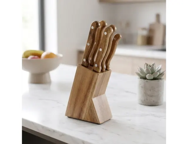 Σετ μαχαιριών Livoo (MEC133) με ξύλινη βάση - 6 τεμάχια - Wood / Inox MEC133