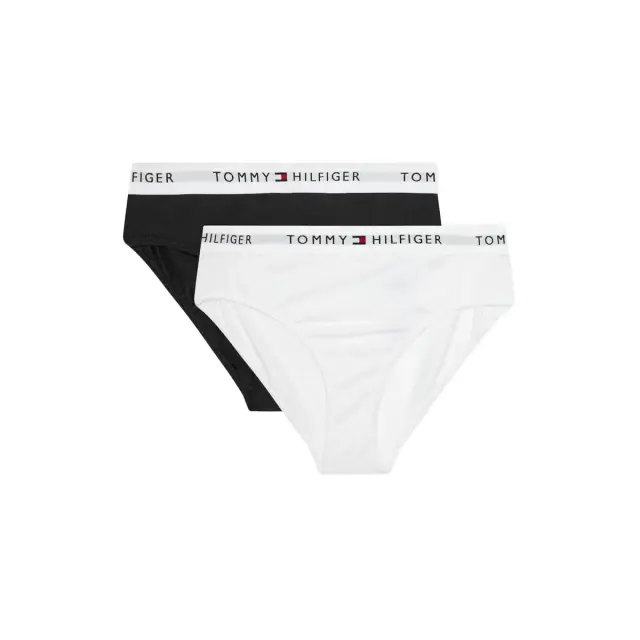 Tommy Hilfiger Παιδικό Slip Κορίτσι TH Signature Logo Waistband - Διπλό Πακέτο, Χρώμα Λευκό-Μαύρο