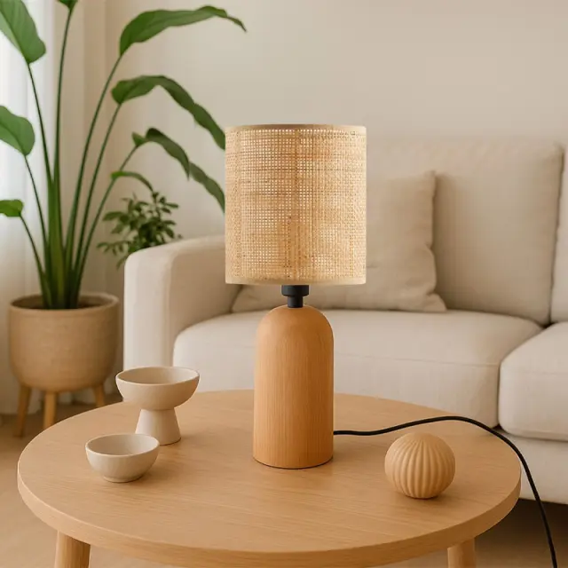 Φωτιστικό επιτραπέζιο Cora Megapap E14 ξύλινο - pe rattan χρώμα φυσικό Ø15x35εκ. 2