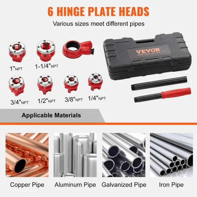 Σετ Σπειροτόμος Σωλήνων Καστάνιας VEVOR NPT 1/4" έως 1-1/4" σε Βαλίτσα 2