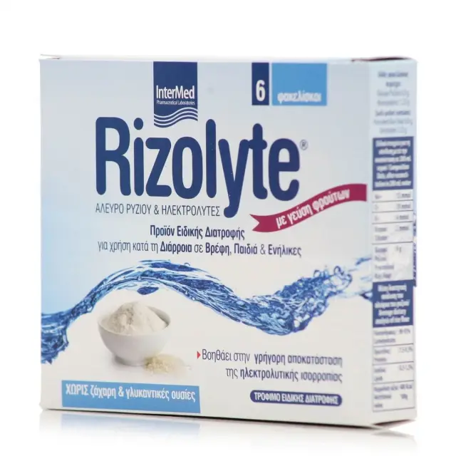 Intermed Rizolyte Για την συμπλήρωση ηλεκτρολυτών όταν απαιτείται [π.χ. διάρροια] με Γεύση Φρούτων, 6 φακελίσκοι