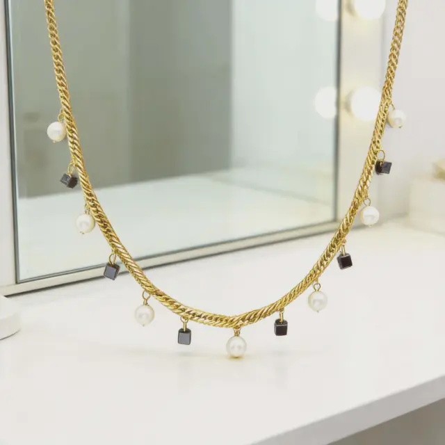 Chain Necklace with Pearls & Black Accents