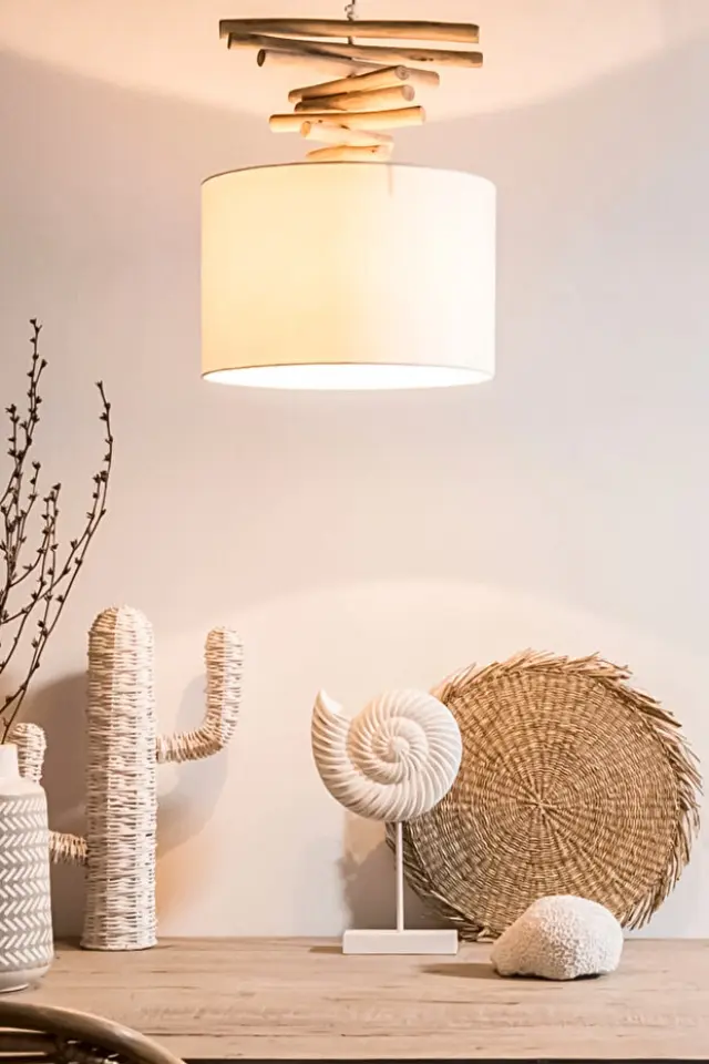 Stewehome Σκανδιναβικό Boho Κρεμαστό Φωτιστικό Ξύλινες Ράβδοι Εκρού 30x60 cm