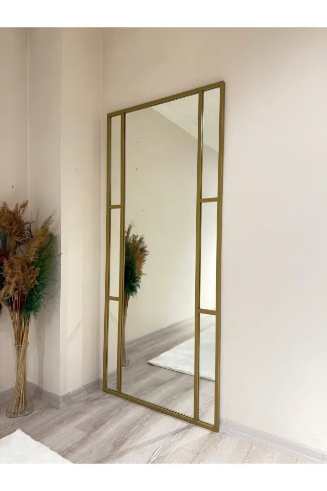 Stewehome Μεταλλικός διακοσμητικός καθρέφτης τοίχου με χρυσή κορνίζα μοντέρνου σχεδιασμού Κίτρινο 80x180 cm 2