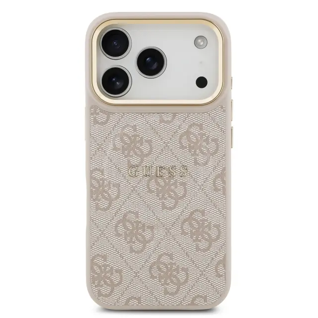 Guess PU Leather 4G Gold Frame MagSafe Case for iPhone 17 Pro Pink 3