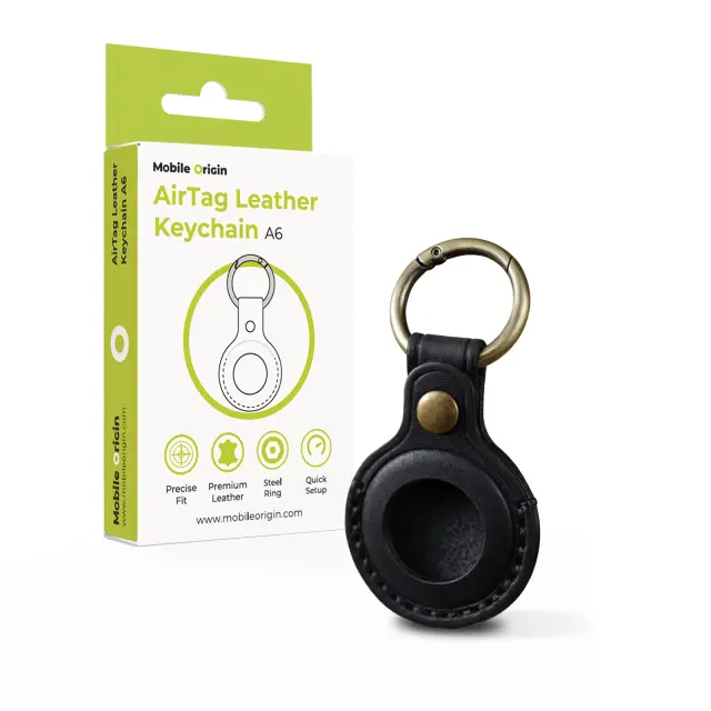 Mobile Origin AirTag Leather Keychain A6, black