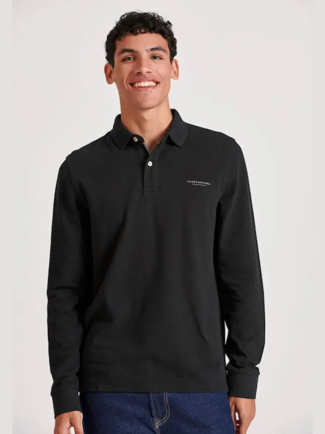 Funky Buddha Men's Long Sleeve Polo Black FBM010-001-11 - 3XL