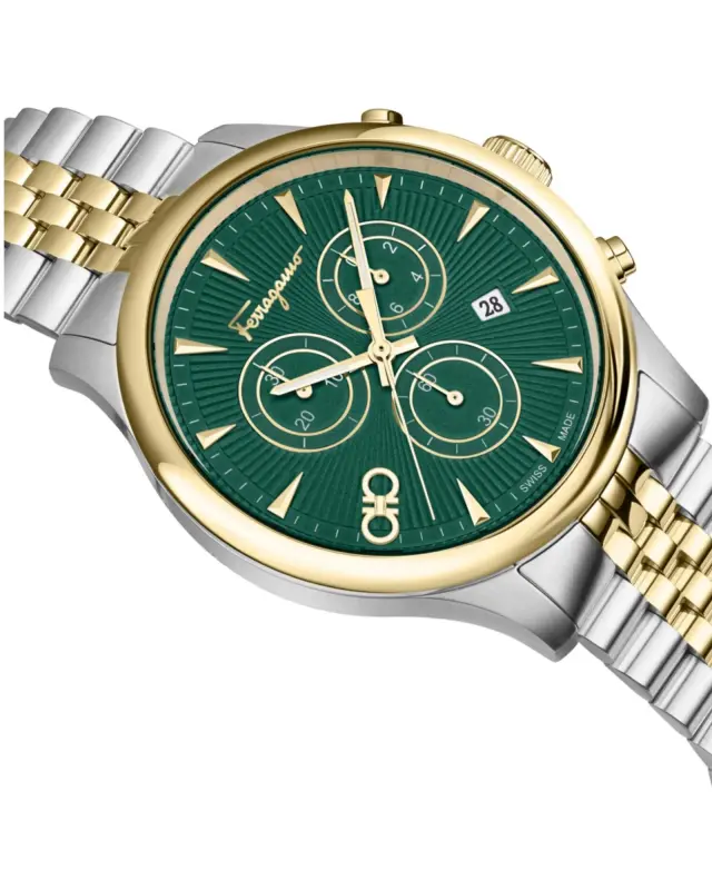 Ferragamo Duo Chrono SFEZ01224 Ανδρικό Ρολόι 42mm Πράσινο / Χρυσό / Ασημί - One Size 2