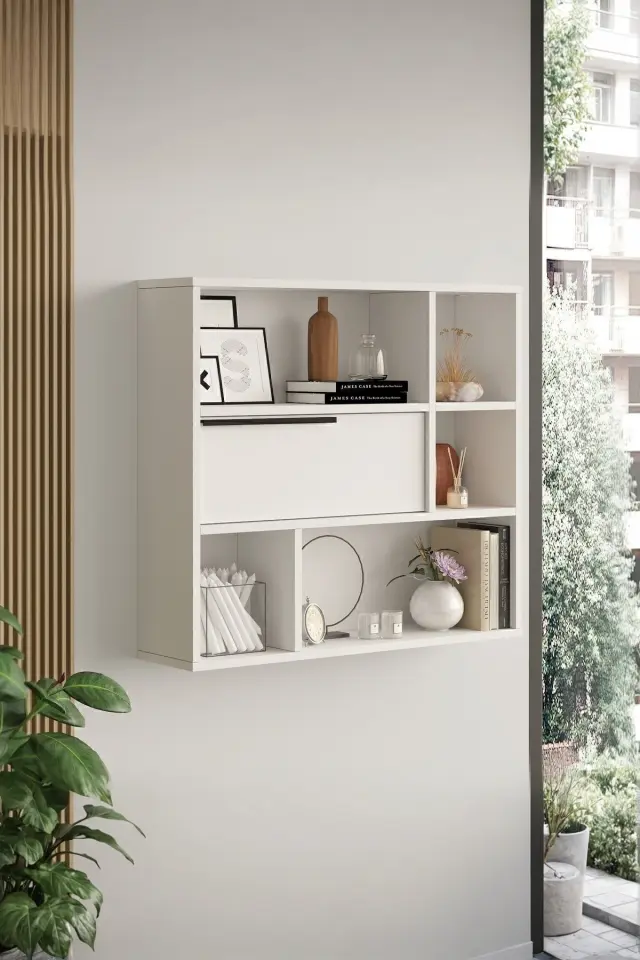 Stewehome Μποέμ Ράφι τοίχου με βιβλιοθήκη και καπάκι 30x20x81 cm 3