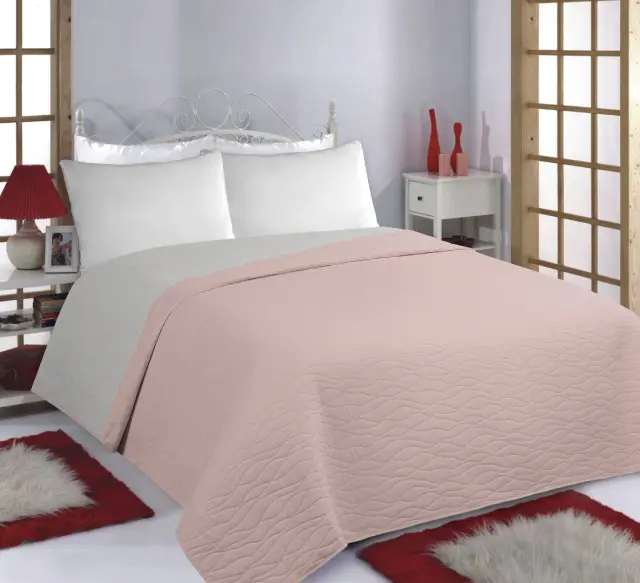 ΚΟΥΒΕΡΛΙ σετ (220cm x 240cm) WAVES pink/grey - -