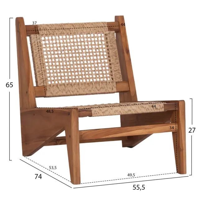 Καρέκλα Lounge Lukilla ξύλο Teak σε φυσικό--σύνθ.σχοινί μπεζ 55,5x74x65 εκ. 2