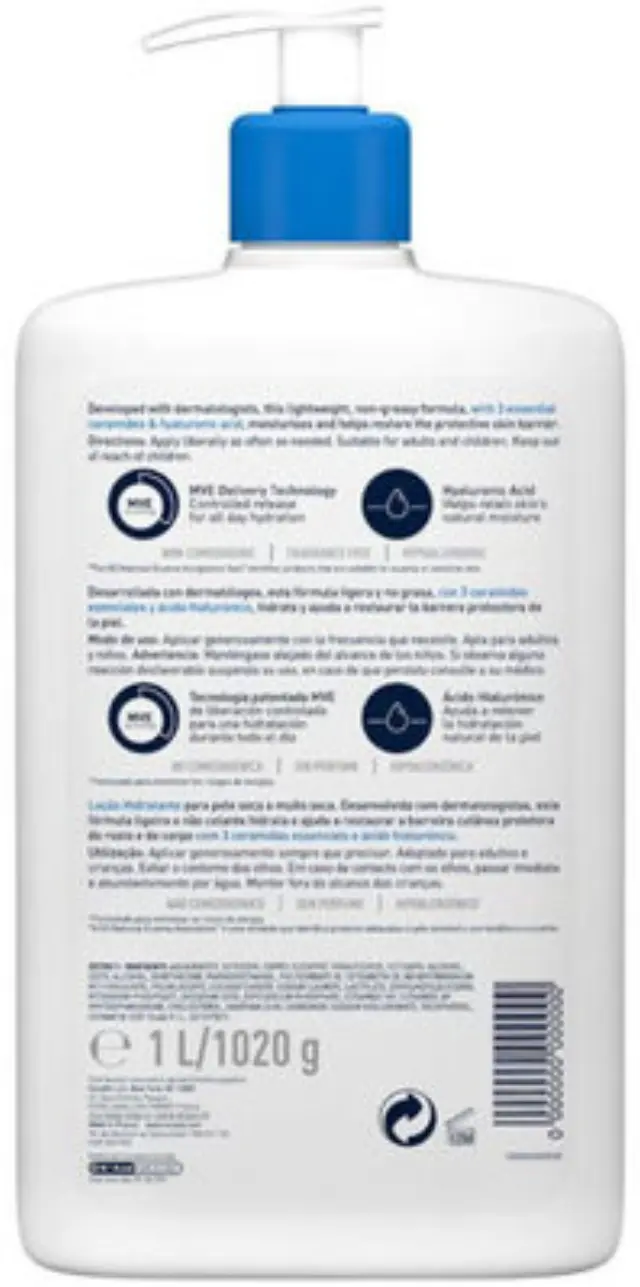 CeraVe | Moisturising Lotion | Ενυδατικό Γαλάκτωμα για Πρόσωπο/Σώμα, Ξηρό/Πολύ Ξηρό Δέρμα 1Lt 2