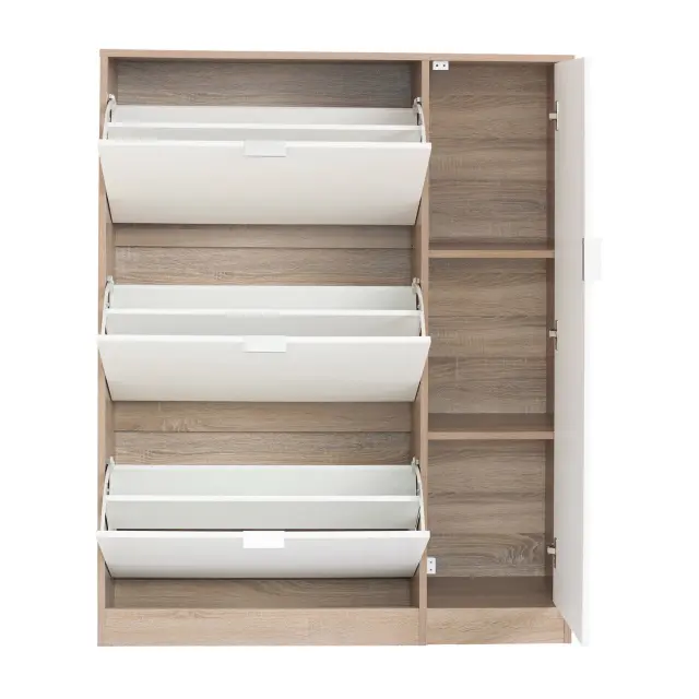 Παπουτσοθήκη με 3 ράφια & ντουλάπι Step Unihome 18 θέσεων σε φυσικό χρώμα ξύλου/Λευκό 98,7x24x121,8εκ 2