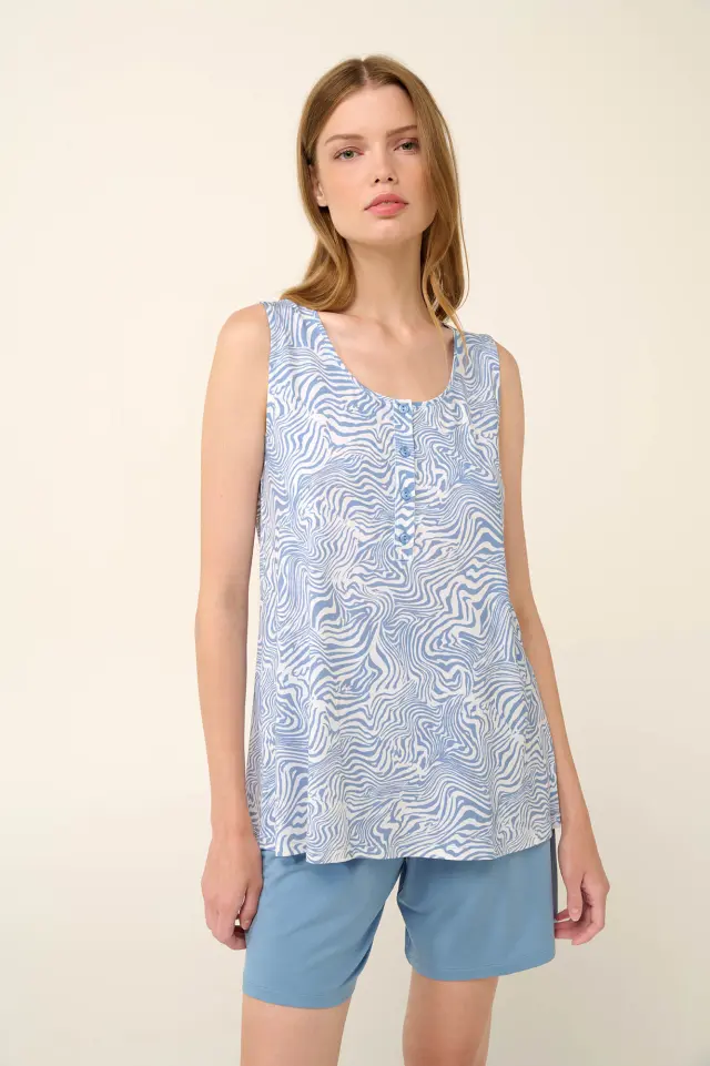 Vamp Πυτζάμα Micromodal Με Πατιλέτα και Βερμούδα Blue Serene - L