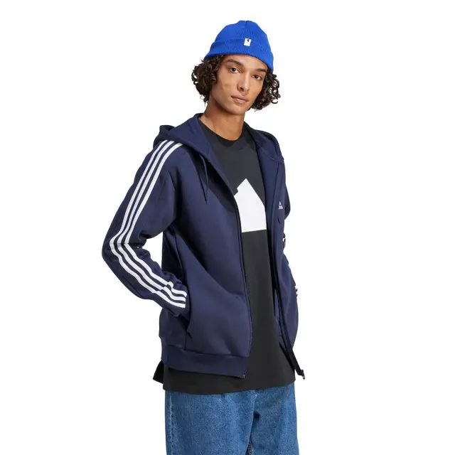 adidas Sportswear Men's 3Stripes Fleece Full-Zip Hoodie Μπλε Σκούρο IJ6478 (adidas Sportswear) 3