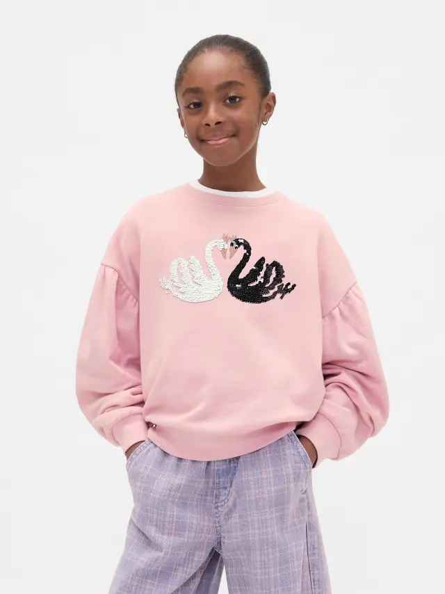 Kids Relaxed Flippy-Sequin Graphic Sweatshirt PURE PINK