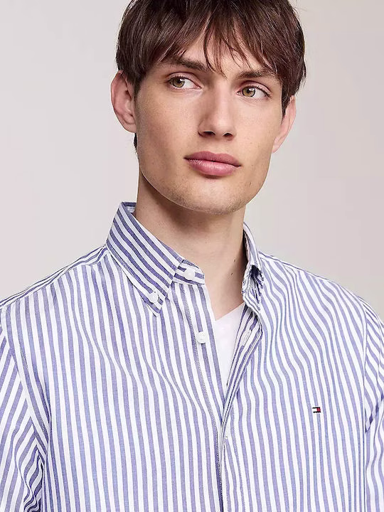 Tommy Hilfiger Aνδρικό Ριγέ Βαμβακερό Πουκάμισο σε κανονική γραμμή Ανοιχτό Μπλε - XXL 2