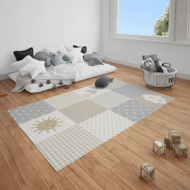 Χαλί 160x230 Παιδικό Premium Viopros Πίξελ Μπεζ 100% Frise Heat Set Polypropylene