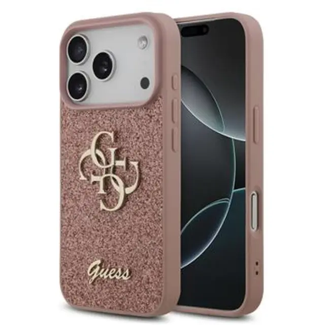 Guess PU Fixed Glitter 4G Metal Logo Case for iPhone 17 Pro Pink