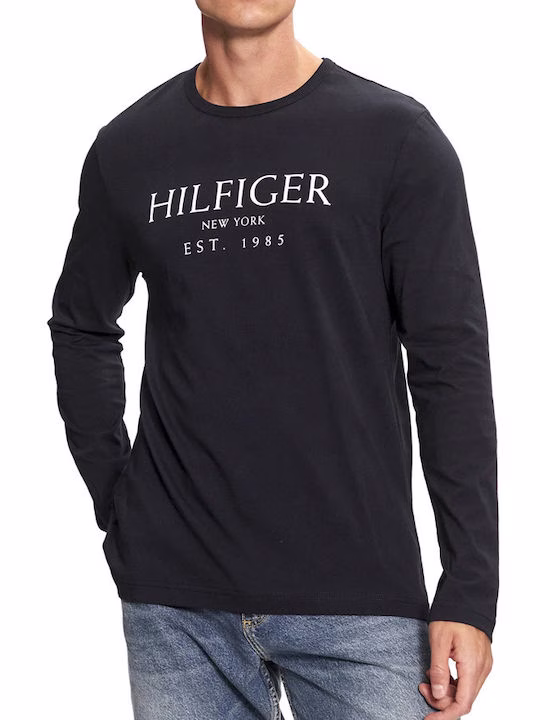 Tommy Hilfiger Ανδρική Μαύρη Βαμβακερή Μακρυμάνικη Μπλούζα Μαύρο - 3XL