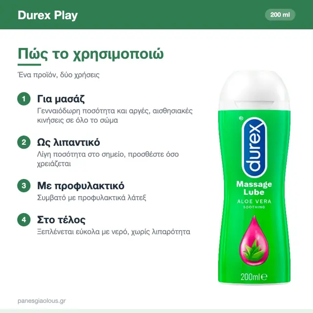 Durex Play Massage 2 in 1 Λιπαντικό & Gel Μασάζ με Αλόη Βέρα 200ml 3
