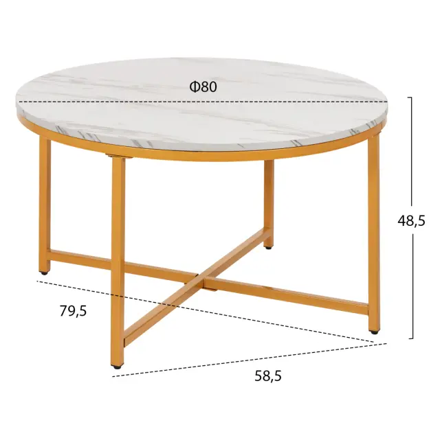 ΤΡΑΠΕΖΙ ΣΑΛΟΝΙΟΥ FB99420.01 WHITE MARBLE ΜΕΛΑΜΙΝΗ-ΧΡΥΣΗ ΜΕΤΑΛΛΙΚΗ ΒΑΣΗ Φ80x48,5Yεκ. 2