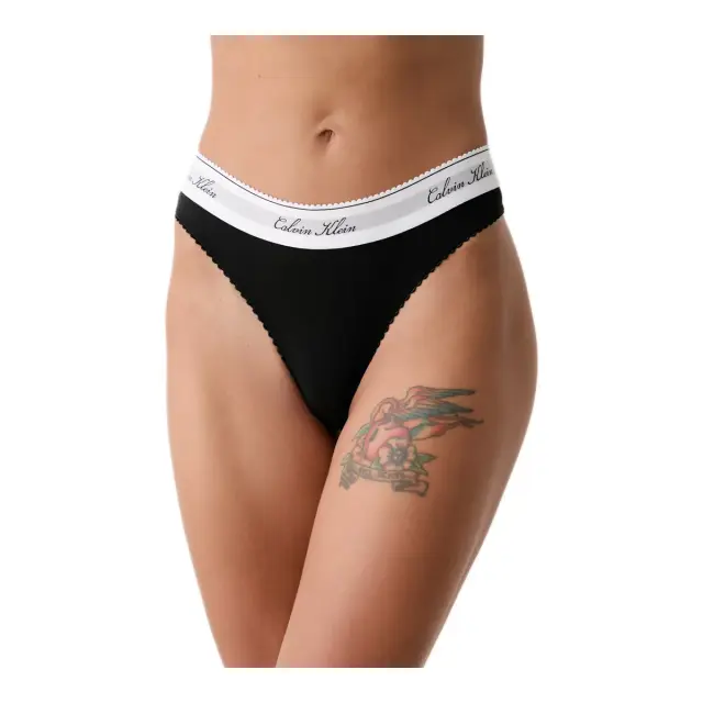Calvin Klein Γυναικείο String Script Logo Waistband Thong, Χρώμα Μαύρο