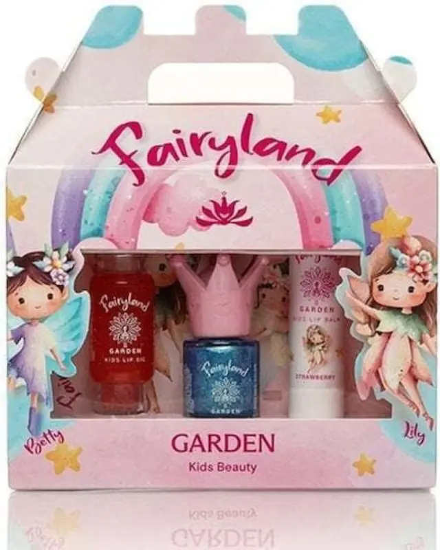 Garden Fairyland Box 3 Promo Set Nail Polish Glitter Blue Betty 1, Lip Oil Tutti Cherry Lily 1 & Lip Balm Strawberry Lily 2, 1 σετ