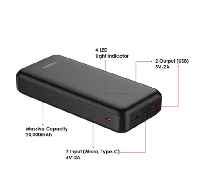 Power Bank Veger A20 VP2015 20000mAh με 2 Θύρες USB-A Μαύρο 2