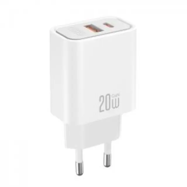 Universal φορτιστής με 2 εξόδους, 1x USB-A & 1x USB-C, 20W σε λευκό χρώμα 3