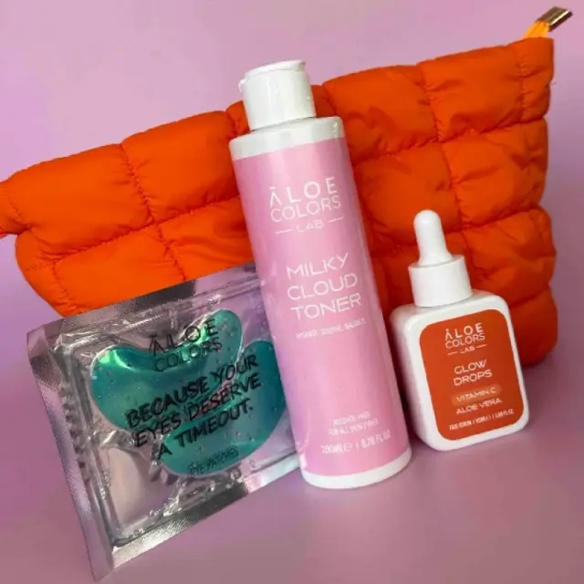 Aloe Colors Glow Vitamin C, Σετ Περιποίησης με Milky Cloud Toner -200ml + Glow Drops Serum -50ml + Eye Patches + ΔΩΡΟ Νεσεσέρ 2