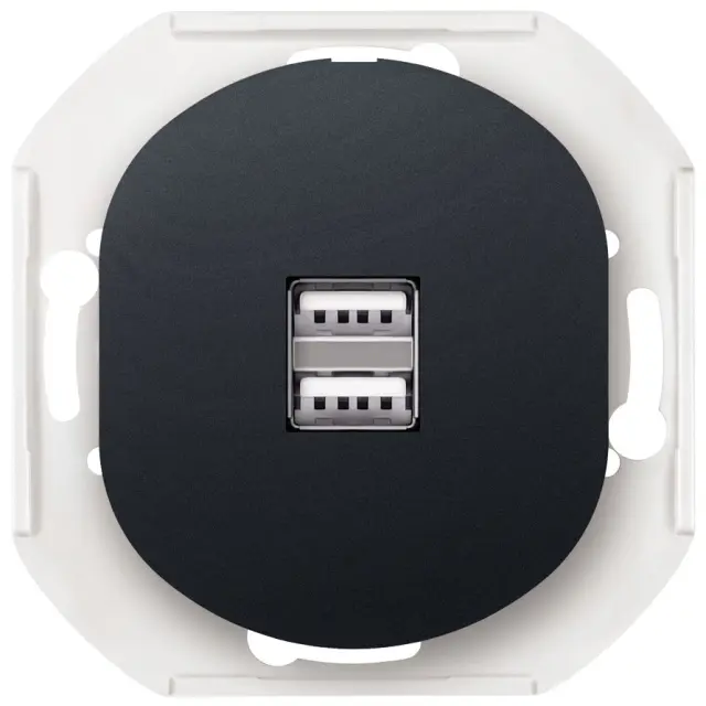 EON E6161.E1 2xUSB charger 2,1A 5V, without cover frame, soft-touch black 15.005.0186