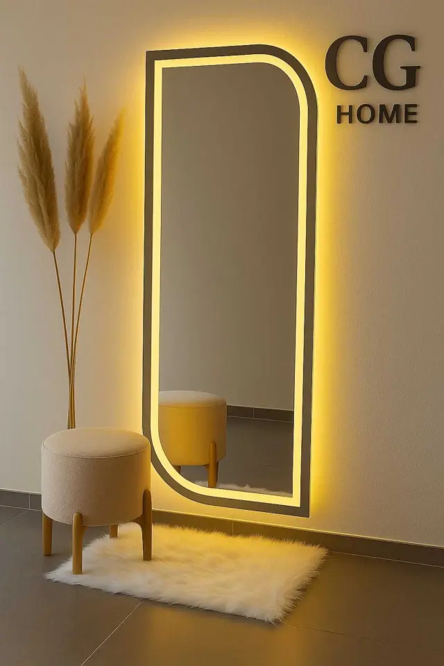 Stewehome Διακοσμητικός καθρέφτης με LED φωτισμό για τοίχο με λέιζερ κανάλια Γκρι 120x50x120 cm 2