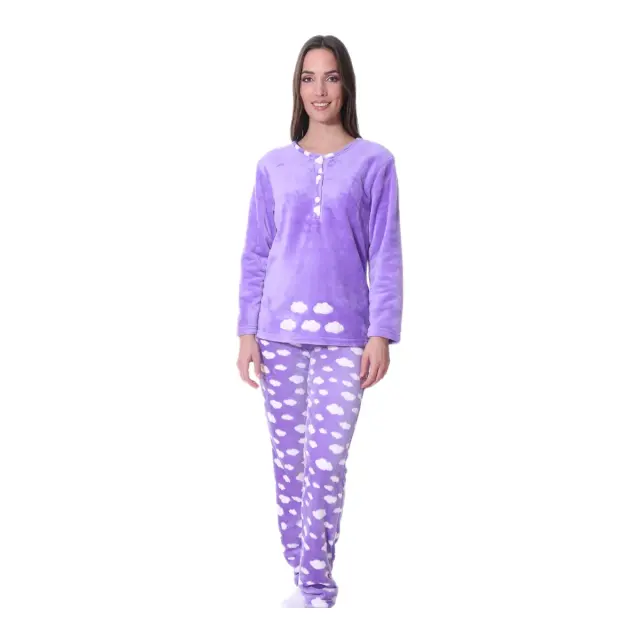 Lydia Creations Γυναικεία Πυτζάμα Fleece με Πατιλέτα Clouds, Χρώμα Λιλά
