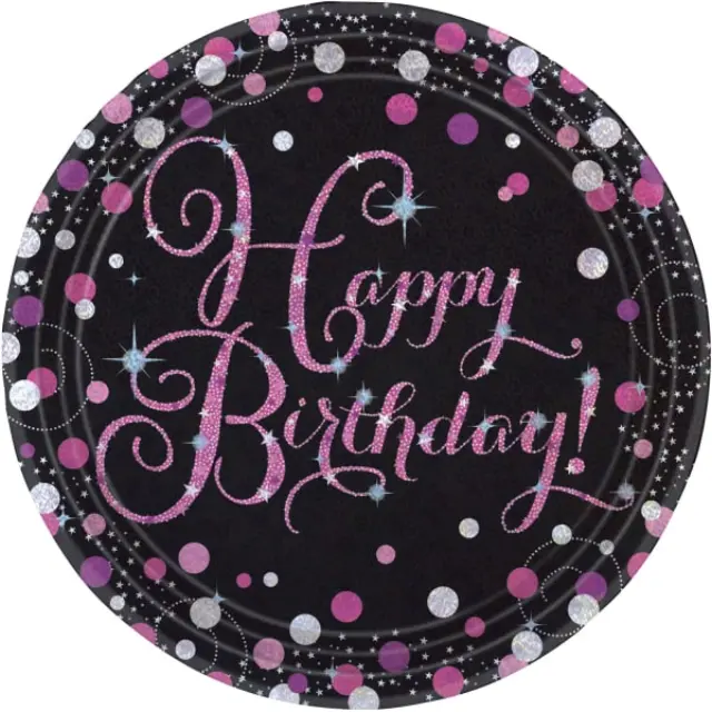 Πιάτα χαρτ. φαγητού 23εκ Sparkling Birthday Pink /8 τεμ