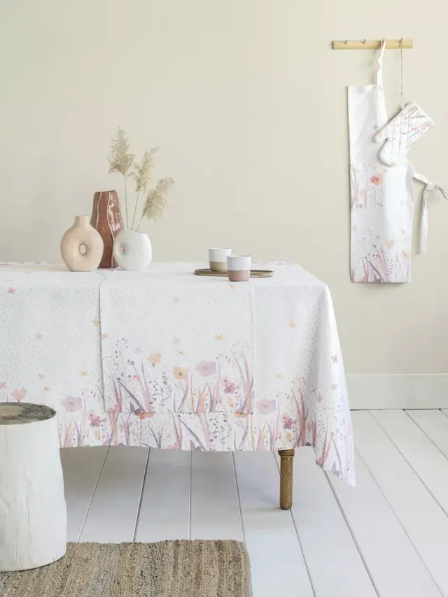 Τραπεζομάντηλο 150x220 Nima Laurel White-Pink 100% βαμβακερό