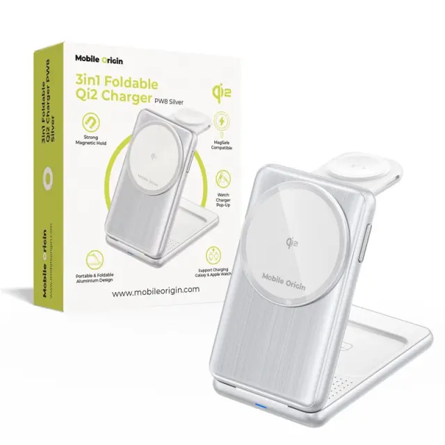 Mobile Origin 3in1 Foldable Qi2 Charger PW8, silver
