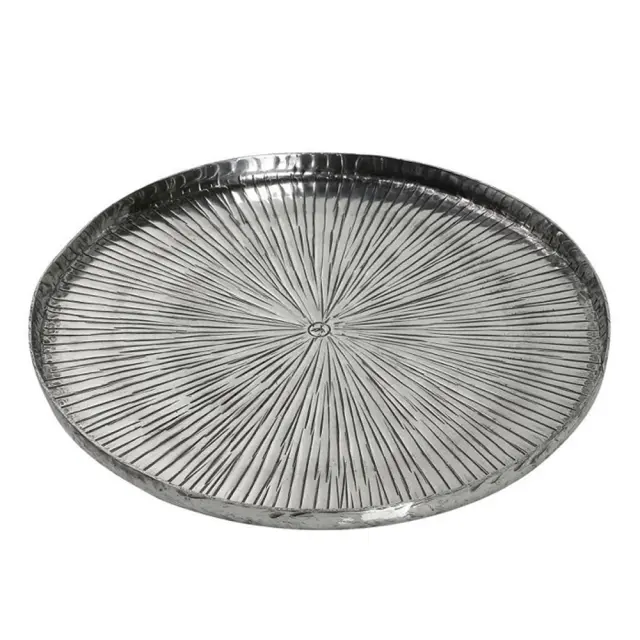 Πλατώ Pandora αλουμινίου στρογγυλό step γραμμωτό ασημί 36cm Espiel LAK201K2