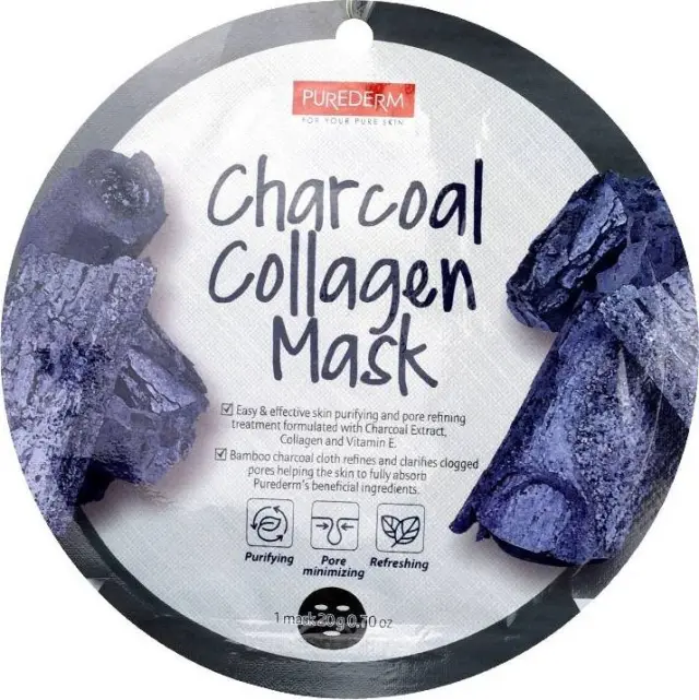 Purederm Charcoal Collagen Mask Sheet Μάσκα Προσώπου Με Ενεργό Άνθρακα & Κολλαγόνο 18g