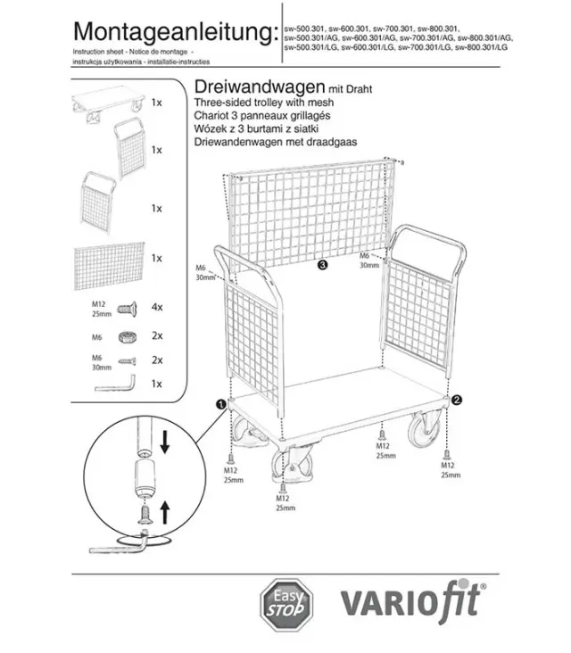 Variofit sw-700.301 Τρόλεϊ Μεταφοράς 3 Πλευρών για Φορτίο Βάρους ως 500kg 3