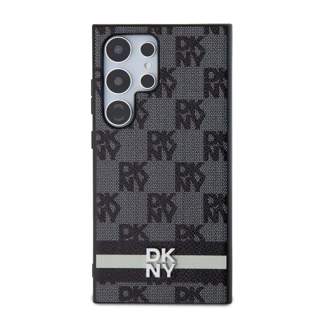 DKNY PU Leather Checkered Pattern and Stripe Case for Samsung Galaxy S24 Ultra Black 2