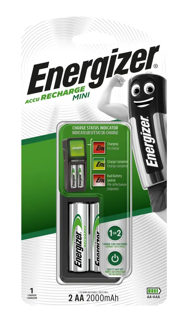 Energizer ACCU Recharge Mini Φορτιστής 2 Μπαταριών Ni-MH Μεγέθους AA/AAA Σετ με 2x AA 2000mAh