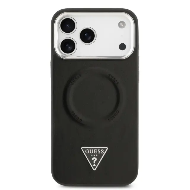 Guess PU Leather Triangle Logo MagSafe Case for iPhone 17 Pro Black 3