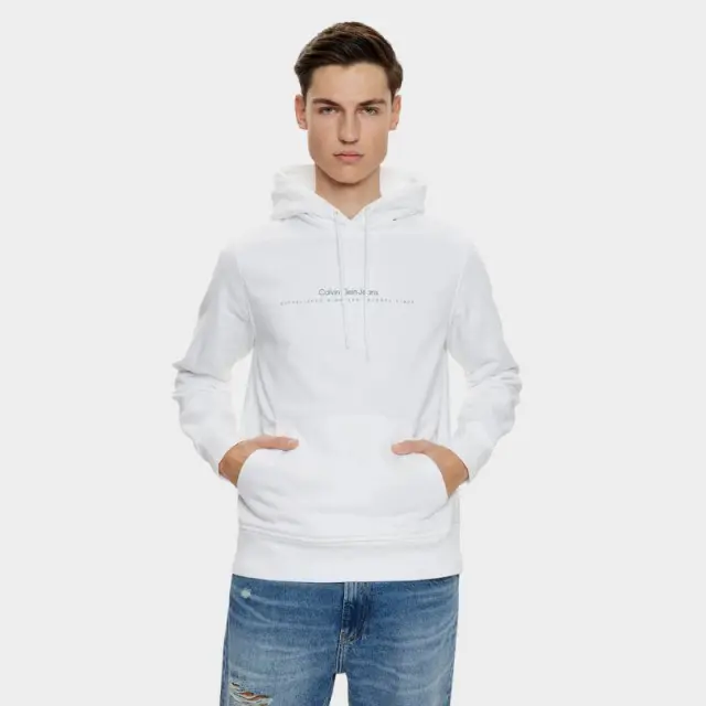 Calvin Klein - Ανδρικό Φούτερ Με Κουκούλα και Τσέπες Minimal Logo Hoodie J30J327076-YAF Λευκό - XL